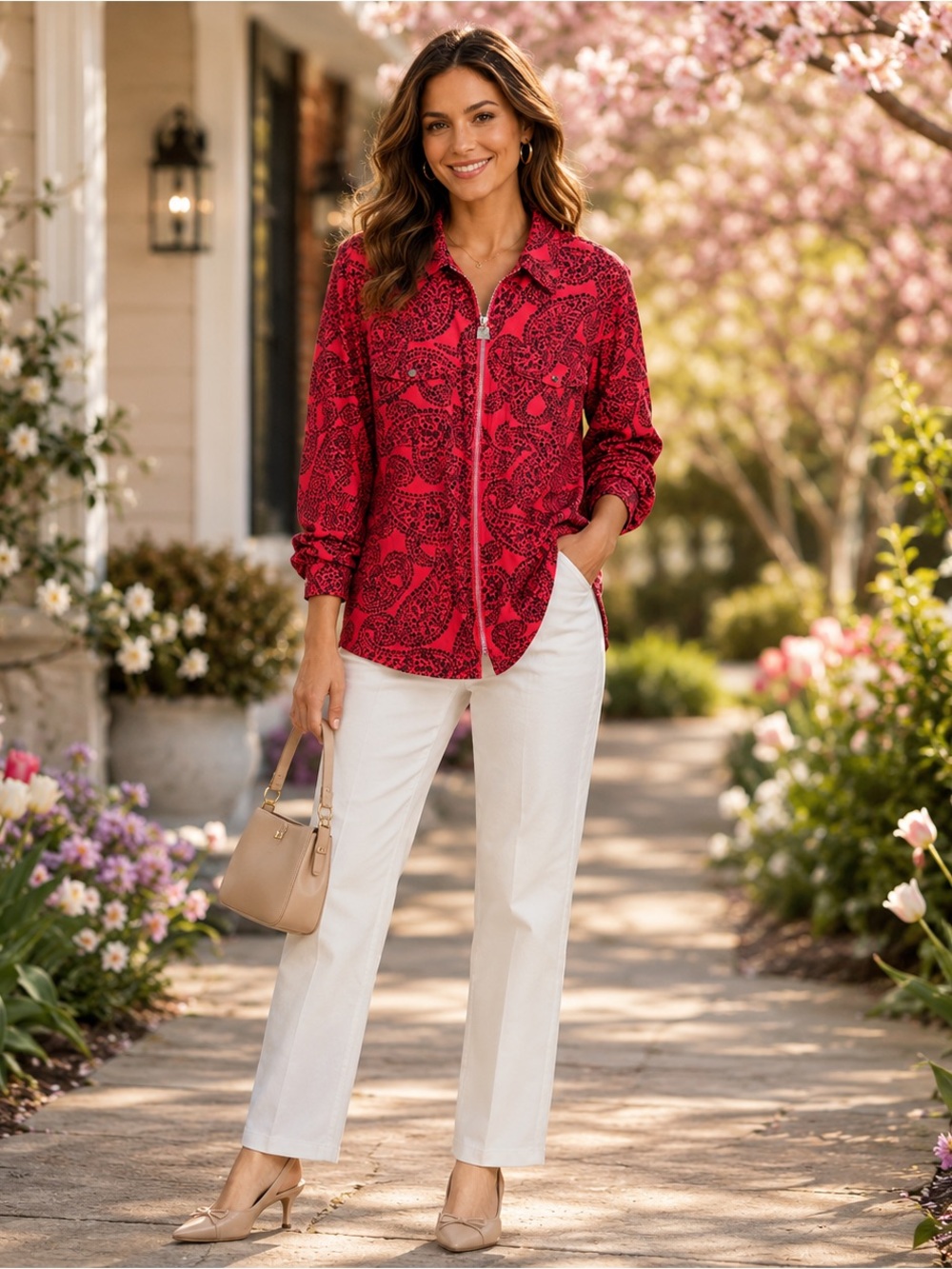 Michael Kors Pink and Black Floral Zip Jacket